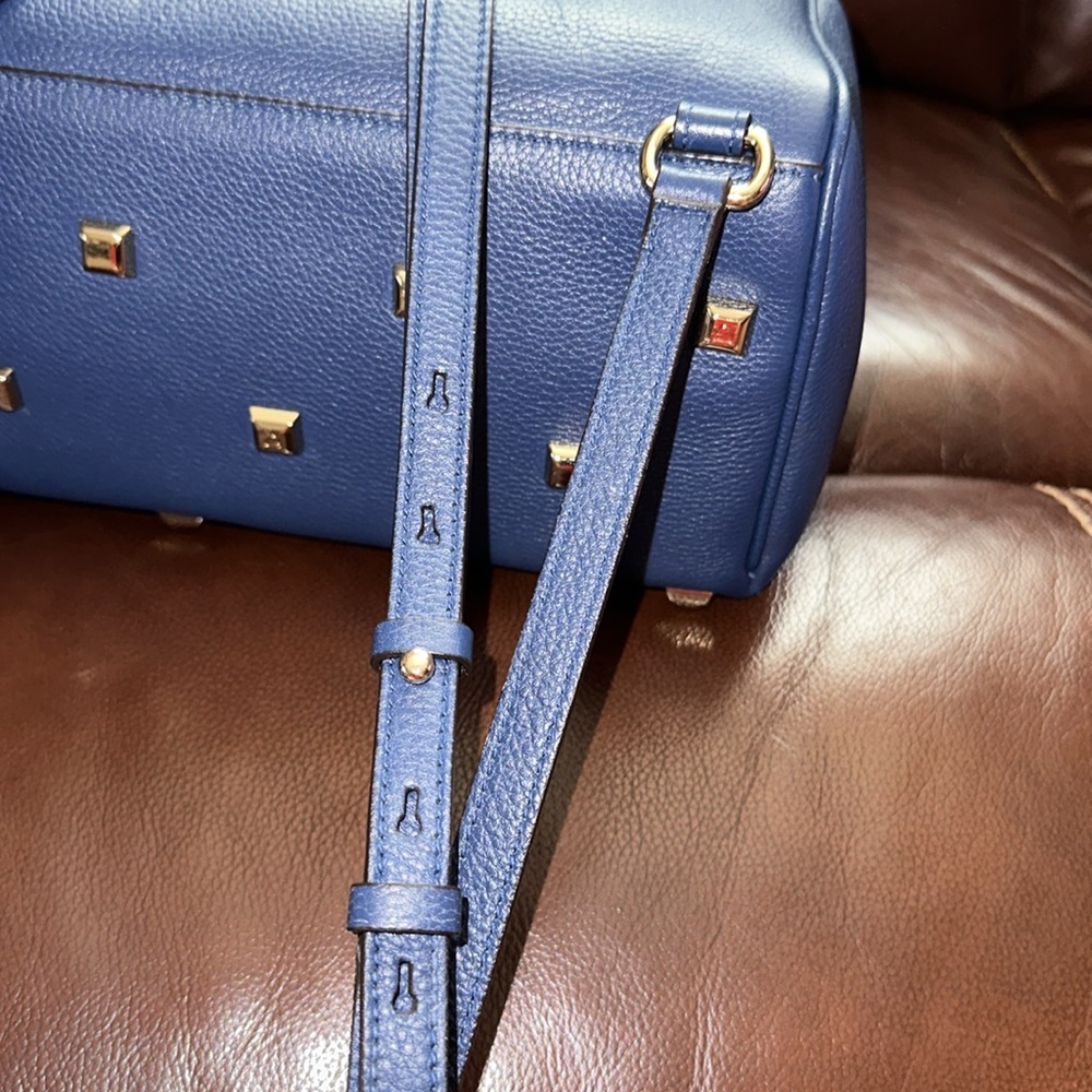 🔥🔥🔥Authentic Salvatore Ferragamo The Studio Blue Leather Studded Backpack - Picture 7 of 16